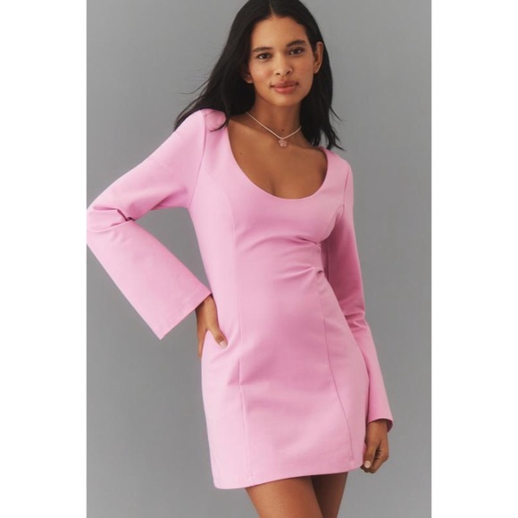 NWT Anthropologie Maeve Long-Sleeve Scoop-Neck Mini Dress in Pink - Picture 2 of 9